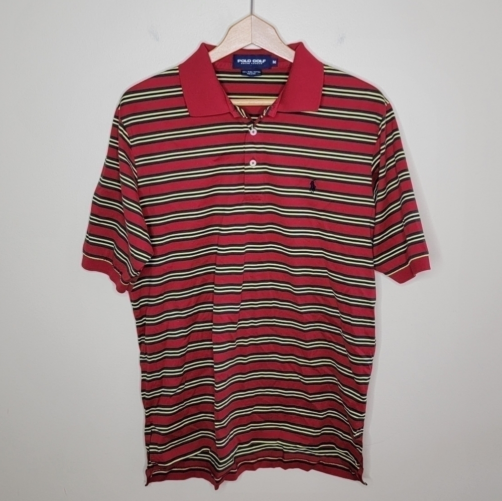 Ralph Lauren Polo Golf | Red Yellow Green Navy Striped Polo Shirt Size Medium
